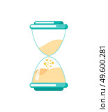 Hourglass with sand flowing down isolated antique watch. Vector countdown timer, time measuring instrument, sand-glass counting minutes and seconds. Hourglass with Sand Flowing Down Isolated Watch. Стоковая иллюстрация, агентство Ingram Publishing / Фотобанк Лори