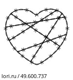 Heart Shaped conclusion symbol, sign. Barbed wire isolated on white background. Vector Illustration EPS10. Heart Shaped conclusion symbol, sign. Barbed wire isolated on white background. Vector Illustration. Стоковая иллюстрация, агентство Ingram Publishing / Фотобанк Лори