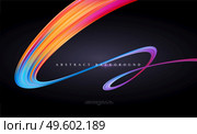 Modern trending abstract black background with curving bright full color ribbon of liquid paint. Template for design presentation, flyer, card, web page. Vector illustration EPS10. Modern trending abstract black background with curving bright full color ribbon of liquid paint. Template for design presentation, flyer, card, web page. Vector illustration. Стоковая иллюстрация, агентство Ingram Publishing / Фотобанк Лори