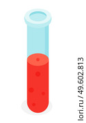 Test tube icon isolated on white. Test-tube flask with substance for researchers. Blood test tube, laboratory analysis of the test material. Chemical lab science test, medical research laboratory. Test tube icon isolated on white. Blood test tube. Chemical lab science test, medical laboratory. Стоковая иллюстрация, агентство Ingram Publishing / Фотобанк Лори