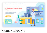 Tomography scan of body, landing page of website, magnetic resonance imaging, radiography, computed tomography, medical services, scanning of body, brain, checking health with modern machine. Tomography scan of body, landing page of website, magnetic resonance imaging, radiography, scanning. Стоковая иллюстрация, агентство Ingram Publishing / Фотобанк Лори