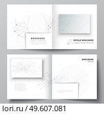 Vector layout of two covers templates for square bifold brochure, flyer, magazine, cover design, book design, brochure cover. Gray technology background with connecting lines and dots. Network concept.. Vector layout of two covers templates for square bifold brochure, flyer, magazine, cover design, book design, brochure cover. Gray technology background with connecting lines and dots. Network concept. Стоковая иллюстрация, агентство Ingram Publishing / Фотобанк Лори