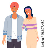 Arabic man with mustache in turban on head and woman wearing dress embracing, international nationality adult people smiling, young multinational guy and girl in traditional clothes, ethnicity. Arabic man with mustache in turban on head, woman wearing dress embracing, international nationality. Стоковая иллюстрация, агентство Ingram Publishing / Фотобанк Лори