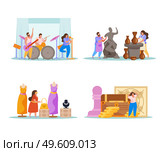 Hobby flat people 4x1 set of compositions with doodle human characters playing music sculpting designing clothes vector illustration. Hobbies Flat Compositions Set. Стоковая иллюстрация, агентство Ingram Publishing / Фотобанк Лори