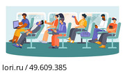 Public transport long distance bus passengers snoozing making photos messaging from phone pc flat composition vector illustration. Transport Bus Flat Composition. Стоковая иллюстрация, агентство Ingram Publishing / Фотобанк Лори