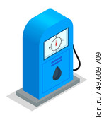 Isometric image of a blue petroleum station. Oil pump. Equipment for refueling vehicles. Gas station, refueling gun. Oil industry. Petroleum industry pollution vector presentation infographic. Petrol station blue pump isolated on white. Gas, oil fuel for cars. Flat vector image on white. Стоковая иллюстрация, агентство Ingram Publishing / Фотобанк Лори