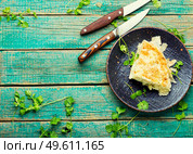Filo dough pie with cheese and cottage cheese. Homemade pie with cheese and cottage cheese. Стоковое фото, агентство Ingram Publishing / Фотобанк Лори