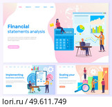 Scaling business, financial statements analysis, implementing business solutions, charts and graphics, clipboard with checklist, businesspeople or employees working at project, analysing infocharts. Scaling business, financial statements analysis, implementing business solutions, charts, graphics. Стоковая иллюстрация, агентство Ingram Publishing / Фотобанк Лори