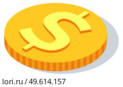 Gold coin with dollar sign isolated on white background. Means to pay for goods and purchases. Metallic money round shape, American currency flat vector illustration. Metal penny with dollar symbols. Gold coin with dollar sign. Vector illustration isolated American metallic money round shape. Стоковая иллюстрация, агентство Ingram Publishing / Фотобанк Лори