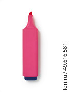 Overhead view of pink highlighter pen on white background. Стоковое фото, агентство Ingram Publishing / Фотобанк Лори