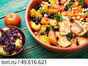 Oriental dessert made from baked fruits,berries and suluguni cheese. Autumn dessert with baked fruits and grilled cheese. Стоковое фото, агентство Ingram Publishing / Фотобанк Лори