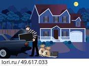 A vector illustration of Burglar Stealing From a House. Стоковая иллюстрация, агентство Ingram Publishing / Фотобанк Лори