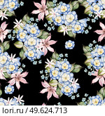 Beautiful watercolor seamless pattern with  clematis and other flowers. Illustration. Beautiful watercolor seamless pattern with  clematis and other flowers. Стоковое фото, агентство Ingram Publishing / Фотобанк Лори