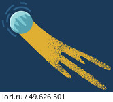 Falling meteorite on dark blue background. Flying comet in outer space, cartoon glowing cosmic object flat vector illustration. Fireball asteroid moving at high speed bright astronomic body. Falling meteorite on dark blue background. Flying comet in outer space, glowing cosmic object. Стоковая иллюстрация, агентство Ingram Publishing / Фотобанк Лори