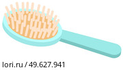 Hair brush with many bristles vector illustration. Blue comb isolated on white background. Item for combing hair and scalp care. Wooden comb with soft, comfortable bristles and a long handle. Hair brush with many bristles vector illustration. Blue comb isolated on white background. Стоковая иллюстрация, агентство Ingram Publishing / Фотобанк Лори