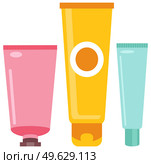 Set of tubes and vials cosmetics. Face and body skin care products. Tools for beauty and skin care. Vector illustration isolated on white background. Cleansing and moisturizing for a healthy body. Set of tubes and vials cosmetics. Face and body skin care products. Tools for beauty and skin care. Стоковая иллюстрация, агентство Ingram Publishing / Фотобанк Лори