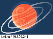 Cartoon red fantastic planet on dark blue space background. Saturn made of gases with ring of ice and dust. Sixth planet from Sun in Solar system isolated cartoon vector illustration cosmic object. Cartoon red fantastic planet on dark blue space background. Saturn made of gases with ring of ice. Стоковая иллюстрация, агентство Ingram Publishing / Фотобанк Лори