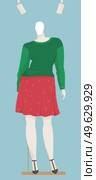 Vector design of a mannequin for women s clothes showcase. Female figure full length fashion clothing store equipment on blue background. Human body replica to show model clothes. Dress shop. Vector design of a mannequin for women s clothes. Female figure fashion clothing store equipment. Стоковая иллюстрация, агентство Ingram Publishing / Фотобанк Лори