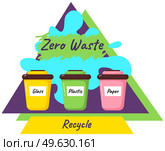 Garbage sorting. Different color recycle bins with glass, plastic and paper. Recycling or reuse. Less garbage on planet. Zero waste ecology concept. Clean planet and environment care, stop pollution. Garbage sorting. Different color recycle bins with glass, plastic and paper. Zero waste concept. Стоковая иллюстрация, агентство Ingram Publishing / Фотобанк Лори