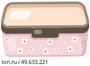 Cute plastic container for food isolated on white background. Lunch box for storing dishes and keeping temperature. Reusable container with lid. Lunch box with floral print vector illustration. Cute plastic container for food. Lunch box for storing dishes and keeping temperature of products. Стоковая иллюстрация, агентство Ingram Publishing / Фотобанк Лори