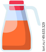 Orange juice in transparent glass jar. Organic product in carafe, decanter. Drink in serving container. Bar stock, juice in decanter for pouring to guests. Orange cocktail isolated on white background. Orange juice in transparent glass jar. Organic product in decanter. Drink in serving container. Стоковая иллюстрация, агентство Ingram Publishing / Фотобанк Лори