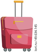 Bag for travel and storage. Travel container vector illustration. Pink fabric suitcase with long handle for holding. Suitcase for women for storing clothes. Valise isolated on white background. Suitcase for women for storing clothes. Pink fabric valise with long handle for holding and carrying. Стоковая иллюстрация, агентство Ingram Publishing / Фотобанк Лори