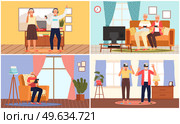 Old people play video game. Modern senior people gadgets. Oldster education computer. Old progressive use modern technology. Learning to use PC. Elderly couple gadgets. Aging parents video conference. Old people play video game. Senior people with different gadgets. Oldster education on computer. Стоковая иллюстрация, агентство Ingram Publishing / Фотобанк Лори