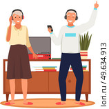 Old people meloman. Modern senior people gadgets. Oldster use smartphone. Old progressive use modern technology. Learning to use PC. Elderly couple gadgets. Leasing music on smartphone. Old people meloman. Modern senior people gadgets. Oldster use smartphone. Old progressive use modern technology. Стоковая иллюстрация, агентство Ingram Publishing / Фотобанк Лори