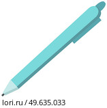 Classic pen with cap and clue to hang it on paper. Blue writing instrument with paste inside vector illustration. An invention for writing on light paper. Ballpoint pan isolated on white background. Classic pen with cap and clue to hang it on paper. Blue writing ballpoint with paste inside. Стоковая иллюстрация, агентство Ingram Publishing / Фотобанк Лори