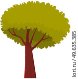 Tall tree with brown trunk and leaves. Large plant with dense round crown isolated on white background. Green foliage on plant branches, natural element object for design, cartoon botanic icon. Tall tree with brown thick trunk and leaves. Large plant with dense round crown isolated on white. Стоковая иллюстрация, агентство Ingram Publishing / Фотобанк Лори