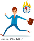 Businessman trying to finish work on time. Stress and deadline at work. Male employee is in hurry to deal with deadlines. Man in business suit rushing and running with suitcase to finish task. Man rushing and running with suitcase to finish task. Businessman trying to deal with deadlines. Стоковая иллюстрация, агентство Ingram Publishing / Фотобанк Лори