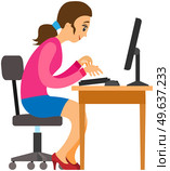 Business lady works at computer in office to finish work before deadline. Working in office and implementation of assign tasks concept. Female character compleing task isolated on white background. Business lady works at computer in office to finish task before deadline. Completing assignments. Стоковая иллюстрация, агентство Ingram Publishing / Фотобанк Лори