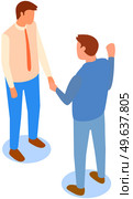 Businessmen are communicating, talking, discussing negotiating. People in formal clothes are having conversation. Talking with colleague working board concept. Business job interviews, meeting. People in formal clothes are having conversation. Businessmen are discussing while meeting. Стоковая иллюстрация, агентство Ingram Publishing / Фотобанк Лори
