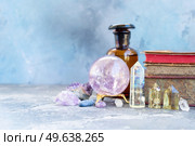 Gemstones set for relax and meditation. Magic ball and minerals for Reiki life balance, healing Crystal Ritual, Witchcraft, spiritual esoteric practice.. Healing crystals concept. Стоковое фото, агентство Ingram Publishing / Фотобанк Лори