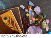 Gemstones set for relax and meditation. Magic ball and minerals for Reiki life balance, healing Crystal Ritual, Witchcraft, spiritual esoteric practice. Flat lay angle. Healing crystals concept. Стоковое фото, агентство Ingram Publishing / Фотобанк Лори
