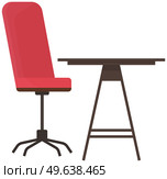 Workplace of company employee. Table and chair isolated on white background. Arrangement of furniture in workplace. High work desk and padded chair. Furniture elements of interior vector illustration. Arrangement of furniture in workplace. High work desk and padded chair, elements of interior. Стоковая иллюстрация, агентство Ingram Publishing / Фотобанк Лори