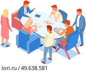 Office staff, work and communication. Head and subordinates. Various workers, managers team. Top managers employees of different levels. Office workers. Co-workers. Colleagues discuss project teamwork. Office workers. Co-workers. Colleagues discuss project teamwork. Office staff work and communication. Стоковая иллюстрация, агентство Ingram Publishing / Фотобанк Лори