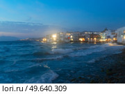 Lettle Venice waterfront at Mykonos illuminated island at night, Greece. Mykonos island, Greece. Стоковое фото, агентство Ingram Publishing / Фотобанк Лори