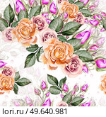 Watercolor pattern with rose flowers and buds . Illustration. Watercolor pattern with rose flowers and buds . Стоковое фото, агентство Ingram Publishing / Фотобанк Лори