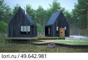 Modern houses scandi style. 3d rendering concept. Стоковое фото, агентство Ingram Publishing / Фотобанк Лори