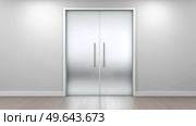 Modern glass sliding doors in a minimalist interior space. Современные стеклянные раздвижные двери в минималистичном интерьере. Стоковое AI-изображение, AI-художник Katsiaryna Repich / Фотобанк Лори