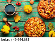 Fragrant autumn pie or tart with ripe quince. Autumn cake with quince. Стоковое фото, агентство Ingram Publishing / Фотобанк Лори