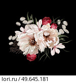 Elegant bouquet with peonies, roses and eucalyptus leaves. Illustration. Elegant bouquet with peonies, roses and eucalyptus leaves. Стоковое фото, агентство Ingram Publishing / Фотобанк Лори