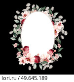 Elegant wreath with peonies, roses and eucalyptus leaves. Illustration. Elegant wreath with peonies, roses and eucalyptus leaves. . Стоковое фото, агентство Ingram Publishing / Фотобанк Лори