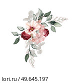 Elegant bouquet with peonies, roses and eucalyptus leaves. Illustration. Elegant bouquet with peonies, roses and eucalyptus leaves. Стоковое фото, агентство Ingram Publishing / Фотобанк Лори
