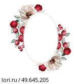 Elegant wreath with peonies, roses and eucalyptus leaves. Illustration. Elegant wreath with peonies, roses and eucalyptus leaves. . Стоковое фото, агентство Ingram Publishing / Фотобанк Лори