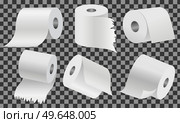 Toilet paper set flat vector illustration. Special paper for wiping. Paper product is used for sanitary and hygienic purposes. Roll of white coiled paper. Bumf isolated on transparent background. Toilet paper set. Special paper for wiping. Paper product is used for sanitary and hygienic purposes. Стоковая иллюстрация, агентство Ingram Publishing / Фотобанк Лори
