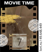 Movie time banner with cinema movie and photography 35 mm film strip template in vintage style. Cinema strip icon with recorded film on tape, cinematography retro photo roll, art and entertainment. Movie time banner with cinema movie and photography 35 mm film strip template in vintage style. Стоковая иллюстрация, агентство Ingram Publishing / Фотобанк Лори