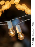 atmospheric warm light bulbs wrapped in garlands to decorate the holiday. Стоковое фото, агентство Ingram Publishing / Фотобанк Лори