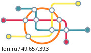 Scheme of metro stations. Plan of subway with colorful lines. Fictional metro map of underground. Layout of public passenger transport routes. Subway train tracks plan isolated on white background. Scheme of metro stations. Plan of subway with colorful lines. Layout of public transport routes. Стоковая иллюстрация, агентство Ingram Publishing / Фотобанк Лори
